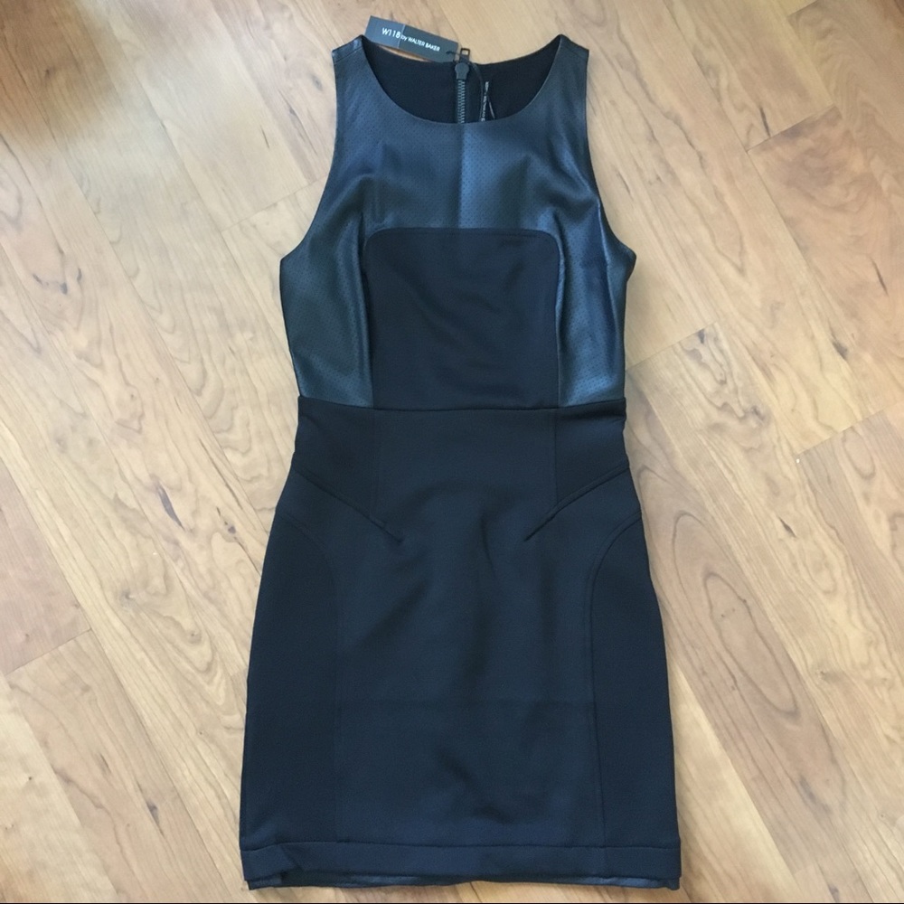 NWT Walter Baker Brock Faux Leather Detail Scuba Dress